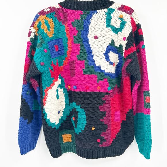 Le Moda Knitwear Womens VTG 90s Artsy Colorful Hand Knit Cardigan Sweater M - Picture 6 of 6